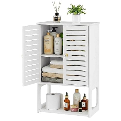 POBOMULI 4-Tier Wall Bathroom Storage Cabinet, 15.7" Wx22.4 H | White, 7.9" Deep, with Open Shelf, Space-Saving, Rack, Holder, for Kitchen, Entryway, Laundry, Easy to Assemble - Image 1