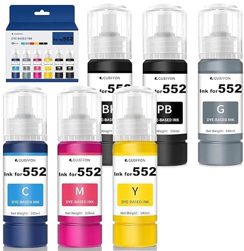 GUBFFON Compatible for 552 Ink 600ml Refill Ink Bottle Replacement for EcoTank Photo ET-8550 ET-8500 Printer High Capacity 6-Pack (Not Sublimation Ink) - Image 1