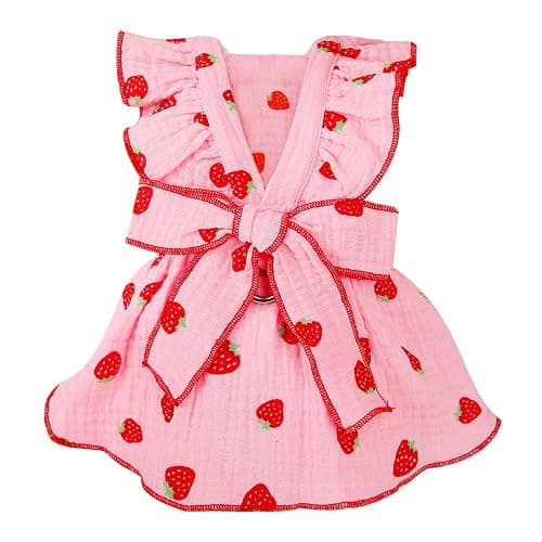 Dog Dresses for Small Dogs Girl Female Clothes Cat Clothes Cat Dress Cute Cotton Extra Small Summer Clothes Bow Decor Printed Strawberry Dog Birthday Outfit Puppy Clothes - Small (suggest 4.5-6.5 lbs) - Pink - Image 1