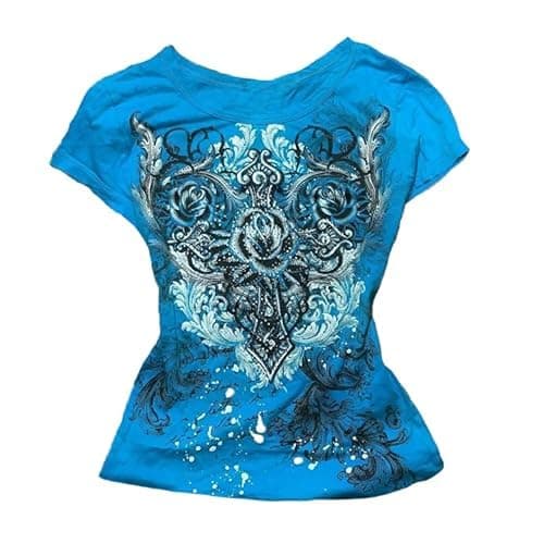 Grunge Shirts Emo Clothes Teen Girls Vintage Graphic Tee Y2k 2000s Goth Top Women Mcbling Short Sleeve Streetwear - Image 1