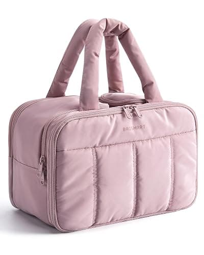 BAGSMART Travel Toiletry Bag, Puffy Large Toiletry Bag for Women, Lightweight Cosmetic Makeup Bag Organizer with Handle for Traveling, Accessories, Essentials, Toiletries (Purple) - Image 1