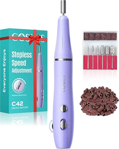 COSLUS Cordless Electric Nail Drill File: Nail Drill Machine with Stepless Speed Knob for Acrylic Gel Dip Powder Polish, Professional Portable Manicure Pedicure Rechargeable for Home Salon Use Purple - Image 1