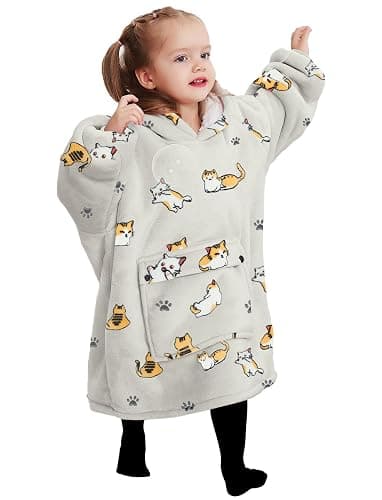 KFUBUO Wearable Blanket Hoodie for Kids Toddlers Sherpa Blanket Sweatshirt With Pocket Cute Hoodies 2-6 Year Old Girl Birthday Gifts Cat - Image 1
