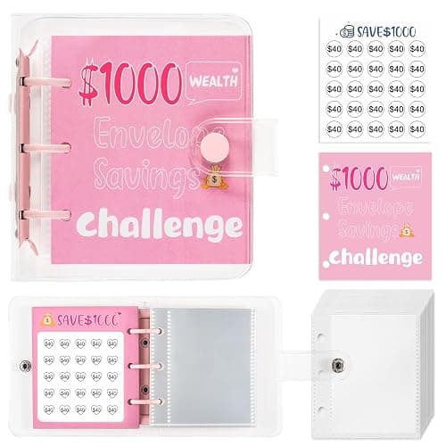 RSORGN Mini Money Saving Challenge Binder, Portable Budget Book with Cash Envelopes to Save $1000 for Home Office School Finance Planning (Pink) - Image 1
