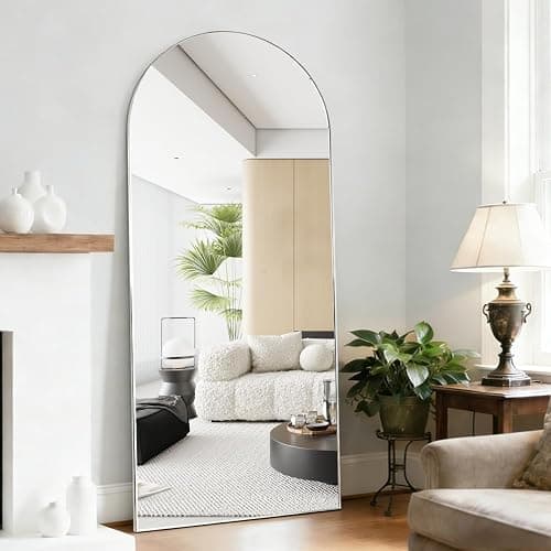 CASSILANDO Full Length Mirror 165X60cm Arched Floor Standing Mirror, Silver Full Body Mirrors Hanging or Leaning Against Wall, for Cloakroom, Bedroom, Livingroom (Silver) - Image 1