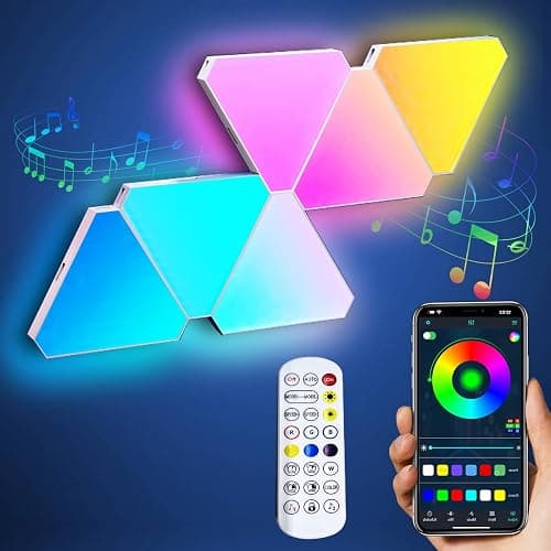 Triangle LED Light Panels, Triangle Lights with 6 Connection Ports, Real RGBIC Gaming Lights for Gaming Setup, Smart Wall Lights for Bedroom App Control Music Sync for Gaming Room Streaming, 6 Pack - Image 1