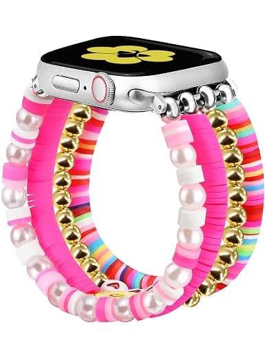 Newlibery Beaded Bracelets Band Compatible with Apple Watch 38mm 40mm 41mm 42mm (S10/11) Women Cute Fancy Preppy Handmade Elastic Stretch Strap for iWatch Series 11/10/9/8/7/6/5/4/3/2/1/SE (XS) - Image 1