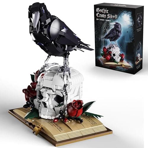 Gothic Raven & Skull Building Set for Adults, 1358PCS Animals Goth Horror Collection Kits Features Crow, Skull, Roses and Book, Compatible with Lego Raven, Birthday Gifts for Girlfriend/Wife/Mom - Image 1