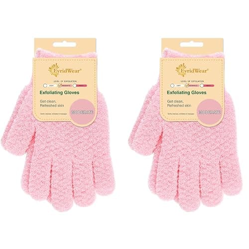 Evridwear Exfoliating Gloves for Shower, 100% Nylon Thick Soft Medium Heavy Bathing Gloves Dead Skin Remover Body Scrubber Smooth Skin with Hang Loop, 2 Pairs Moderate Pink - Image 1