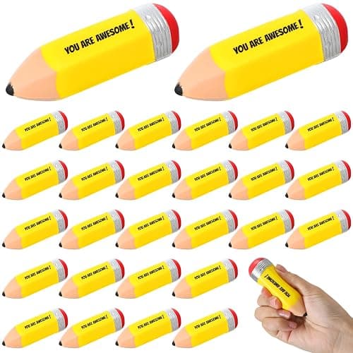 Jenaai 50 Pcs Motivational Pencil Stress Balls for Teacher You are Awesome Squeeze Balls Funny Mini Stress Relief Toy for Teacher Coworkers Employee Prizes Reward - Image 1
