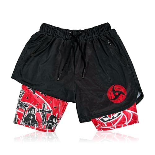 CROWN Anime Shorts - Breathable Stretch Compression Gym Mesh Short with Pockets and Towel Holder (M-BlackIc2) - Image 1