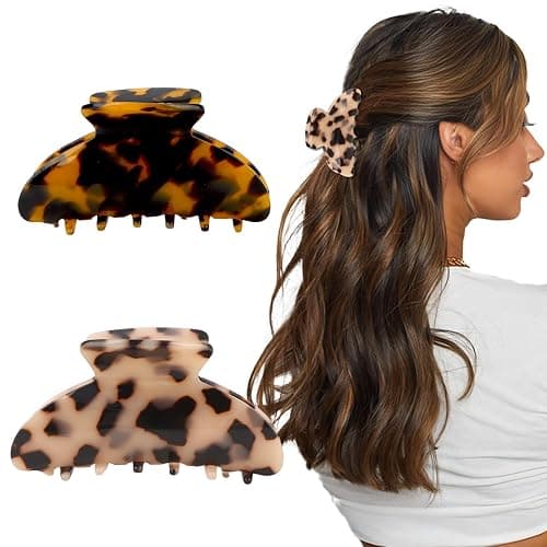 2Pcs Banana Claw Clip Tortoise Shell Clip French Clips for Hair Clips for Thin/Thick Hair Leopard Medium Claw Clips for Women - Image 1
