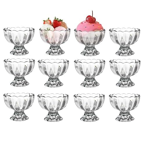 Vintage Glass Dessert Bowls, Ice Cream cups, 5oz Dessert cups, for Sundae, Fruit, Ice Cream, Pudding, small snacks,Condiment (12) - Image 1