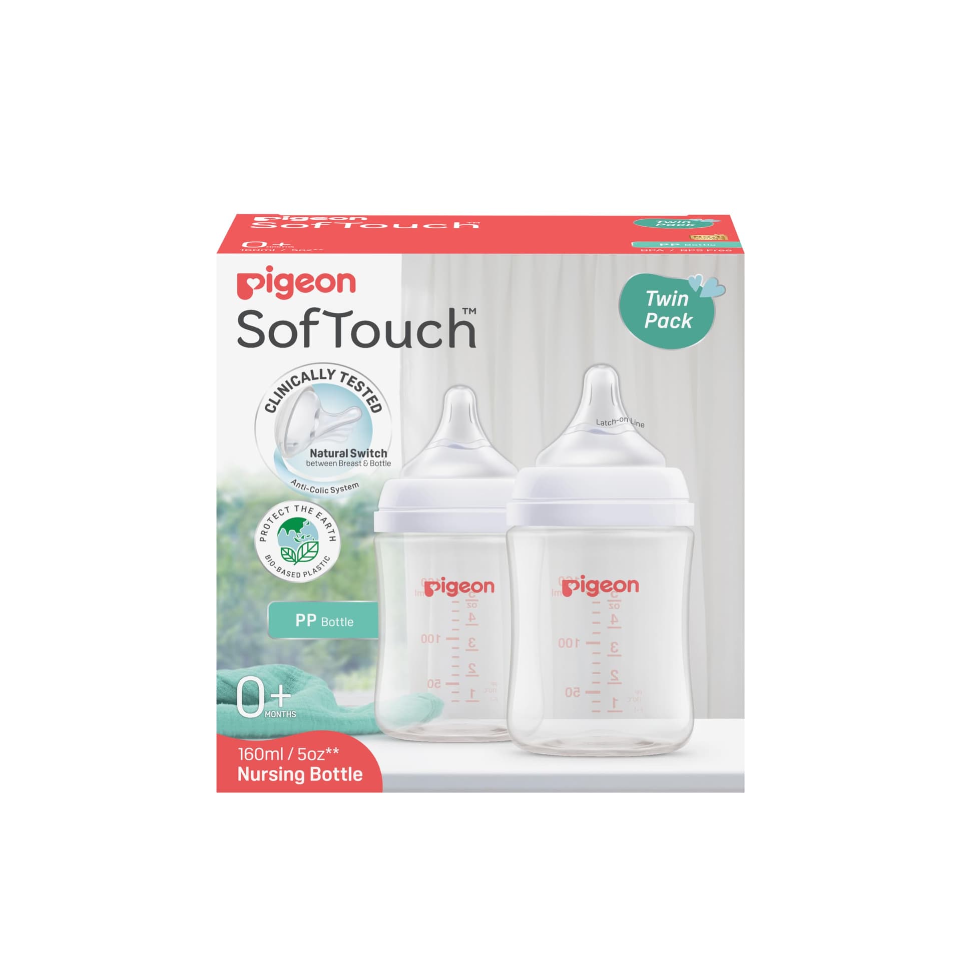 Pigeon SofTouch Logo BPP PP Nursing Bottle, 160 ml Capacity (Pack of 2) - Image 1