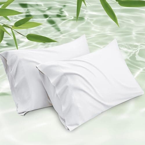 Bedsure Cooling Pillow Cases Standard Size Set of 2, Rayon Derived from Bamboo Cooling Pillowcase for Hot Sleepers, Cool Pillow Covers with Envelope Closure for Women, Men, White, 20x26 Inches - 02 - White - Standard (20" x 26") - Image 1