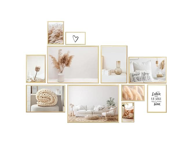 Wackadoo Bilderrahmen Set 11er 30x40 cm A4 21x29,7 (DIN A4) 15x20 cm 13x18 cm 10x15 cm mit echten Glasscheiben, verschiedene Größen gold, photo frame Poster - Image 1