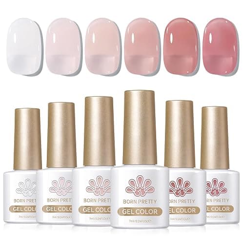 Born Pretty Milky White Jelly Nude Pink Gel Nail Polish Translucent Natural Sheer Pink Soak Off U v Light Cure Gel Polish Kit for Salon and Nail Art DIY at Home 6Colors - Image 1