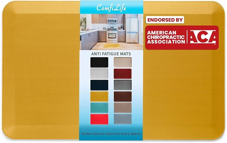 ComfiLife Anti Fatigue Floor Mat – 3/4 Inch Thick Kitchen Mats for Floor, Standing Desk Mat, Kitchen Rug – Comfort at Home, Office – Durable – Stain Resistant – Non-Slip Bottom (20" x 32", Mustard) - Image 1