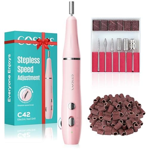COSLUS Cordless Electric Nail Drill File: Nail Drill Machine with Stepless Speed Knob for Acrylic Gel Dip Powder Polish, Professional Portable Manicure Pedicure Rechargeable for Home Salon Use Pink - Image 1