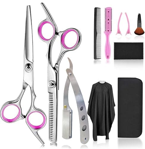 FCYSY Professional 11-Piece Hair Cutting Scissors Kit, Barber Scissors Hairdressing Texture Shears Straight Edge Razor Barber Supplies, Haircutting Shears Salon Tools - Image 1