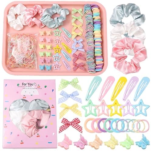 Rosvia 533PCS Hair Accessories Set for Girls,Mini Butterfly Hair Clips and Elastic Hair Ties,Satin Silk Scrunchies,Hair Kit for Toddler Girls - Image 1