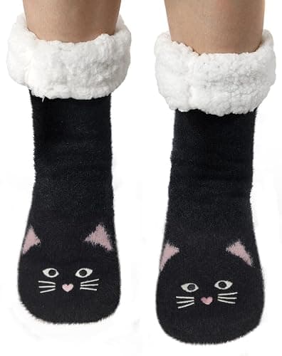 JaosWish Cat Fuzzy Slipper Socks with Grips for Womens Winter Non Slip Fluffy Cozy Warm Socks for Christmas Gifts - Image 1