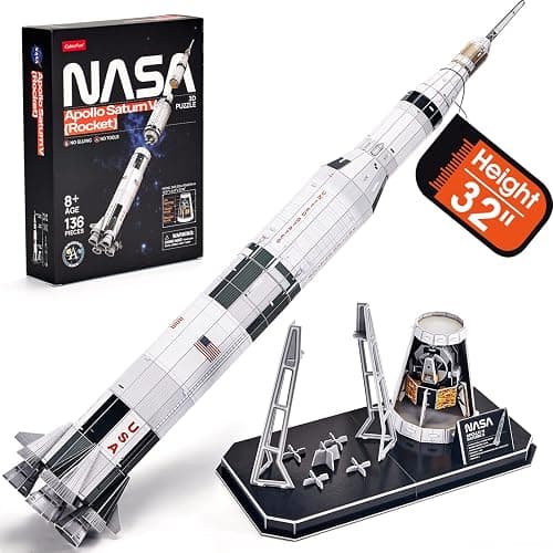 NASA Apollo Saturn V 3D Puzzles for Adults Kids Space Toys for Boys 5-8 Rocket Ship, Puzzles for Kids Ages 8-14 Space Exploration Puzzle Model Kit, 136 Pieces forTeens - Image 1