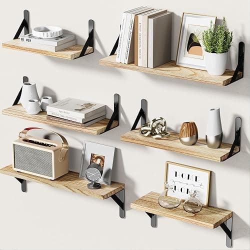 AMADA HOMEFURNISHING Wall Shelves Set of 6, Wood Floating Shelves for Wall Decor, Rustic Farmhouse Floating Shelf for Bedroom, Wall Shelf for Bathroom Storage, Book Shelves for Living Room - Image 1