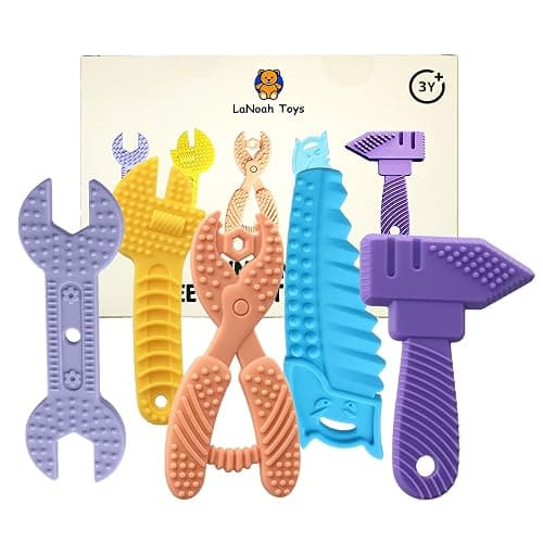 LaNoah Toys Infant Teething Tools Set: Soft BPA Free Teething Toys, 5 Piece Construction Set, Baby Boy Essentials, Gift for Infant Toddler Boy Girl - Image 1
