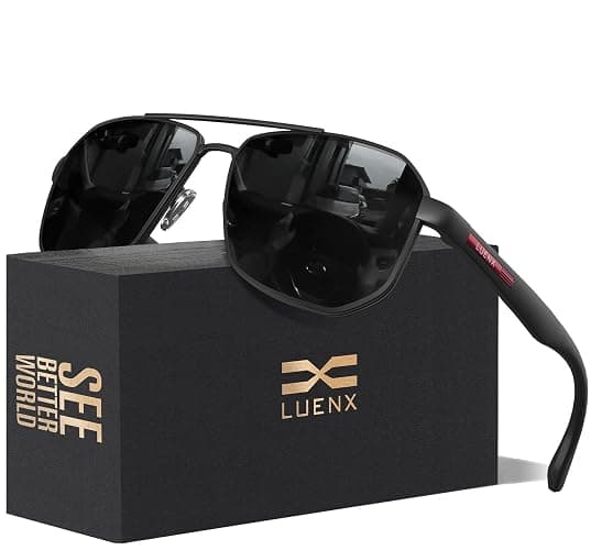 LUENX Aviator Sunglasses for Men Square Polarized Polygon Lens - UV 400 Protection with Accessories 61MM Driving Outdoor - Image 1