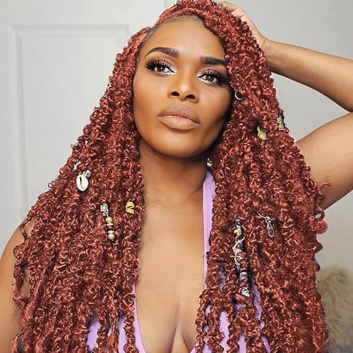 ZRQ 24 Inch 6 Packs Butterfly Locs Crochet Hair With Curly Ends Copper Red Goddess Locs Long Butterfly Faux Locs Ginger Distressed Butterfly Locs Synthetic Hair (24 Inch, 350#) - 24 Inch (Pack of 6) - 350# - Image 1