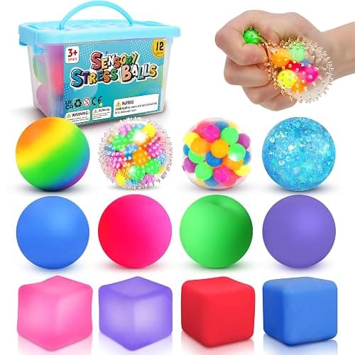 Stress Balls Fidget Sensory Toys: 12 Pack Squishy Stress Balls for Kids 3-12 - Hand Therapy Sensory Ball with Nervousness Pressure Relief - Squeeze Stress Toys Bulk - Classroom Prize Gift for Student - Image 1