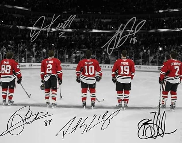 Ikonic Fotohaus Patrick Kane Sharp Jonathan Toews Keith Seabrook Signed Photo Autograph Print Wall Art Home Decor - Image 1