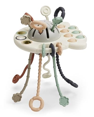 GOPO TOYS Baby Airplane Toys – Montessori Silicone Pull String Fidget for Babies 18 Months+ – Travel Toy for Plane, Car, and Stroller – Teether & Sensory Play - Image 1