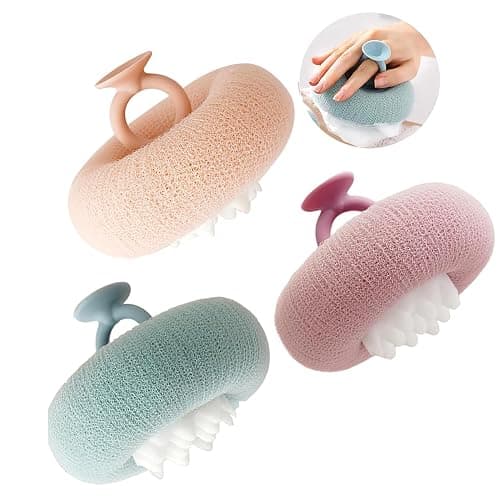 Super Soft Sunflower Suction Cup Bath Ball, New Upgraded 2-in-1 Sunflower Ball Exfoliating Bath Sponge Cleaning Brush, Mesh Shower Body Sponge Accessories for Women, Men(Cyan+Pink+Purple) - Image 1