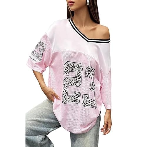 CocMouse Womens Graphic Tees Y2k Oversized Number Graphic V Neck Summer Top Short Sleeve Jersey T-Shirt Streetwear - Image 1