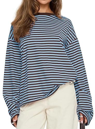CHYRII Women Oversized Striped Long Sleeve T Shirt Fashion 2026 Crewneck Casual Fall Spring Tops Y2K Clothes - Image 1