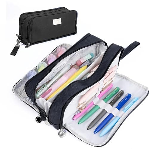 Four Candies Pencil Case 3 Compartment, Large Pencil Case with Removable Handle & Zipper, Cute Stationery Organizer for Markers, Makeup Bag, Cute Pencil Bag for Office College, Black - Image 1