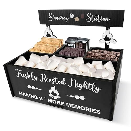 Kuabiz S'mores Bar Station Wooden S'mores Caddy Holder for Counter 4 Compartment Farmhouse Smores Maker Box Serving Tray Smores Accessories Organizer for Kitchen Camping Decor - Image 1