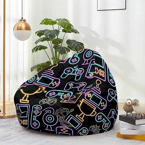 FANSU Pouf Poire Sans Remplissage Pour Enfant, Ado, Adulte - 3D Plateau-Jeu Salon Chambre, Housse Sac Haricots, Polyvalent Rangement (80x90cm, Lumière Bleue) - Image 1