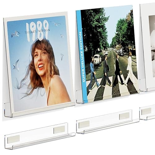NIUBEE Vinyl Record Wall Holder: 6 Pack Drill-free Album Display Shelves with Adhesive Tapes for Renter, Clear Floating Vinly Rack for Living Room Music Corner - Image 1