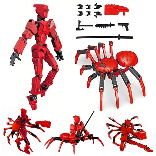 MMXBGS T13 Action Figure Set, 5.5 Inch T 13 Robot, Titan 13 Action Figures with Spider Sucker, Multi-Jointed Movable Dummy 13 Collectible Toy for Boys Age 8-12, Christmas Creative Gift (Red) - Image 1