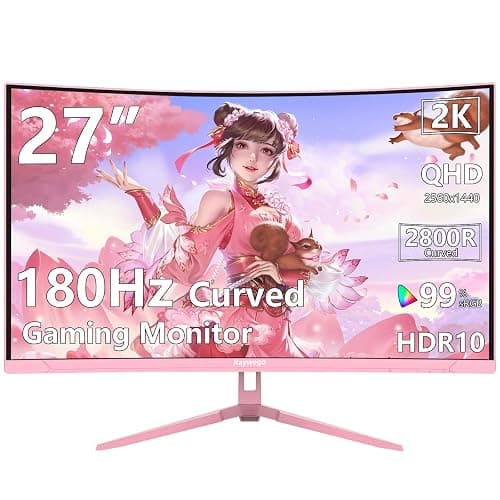 Raywego Pink 27 inch Curved Gaming Monitor 180Hz,QHD 1080P,1800R LED Display,Pink Computer Monitor,1ms (MPRT),FreeSync,Eye-Care Technology, DP, HDMI Port for Gaming Home Office,VESA(75mm×75mm) - Image 1