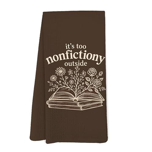 Yorhifa Brown Floral Book Kitchen Dish Towels, Book Lover Reader Bookish Bookworm Gifts, It's Too Nonfictiony Outside Hand Towels for Bathroom Kitchen Decor, 16x24 Inches - Image 1