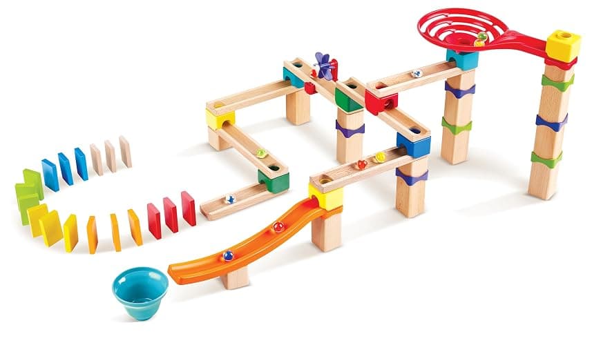 Hape Marble Run Race Track | Wooden DIY Marble Run Set with Dominoes, STEAM Educational Learning Toy, 81 Pieces, for Kids 3 Years+ - Image 1