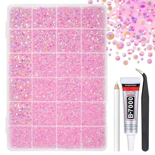 qiipii Light Pink AB Resin Rhinestones w B7000 Jewelry Glue for Bedazzling Crafting 2mm 3mm 4mm 5mm 6mm Flatback Jelly Stones Diamonds Gems Charms for Nails Face Eyes Makeup Tumblers DIY Crafts Shoes - Image 1