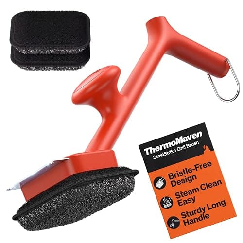 ThermoMaven Bristle-Free BBQ Grill Brush - No Wire Risk Steam Cleaner Removes Burnt Grease Fast - 17" Cool-Touch Handle, Scraper & 3 Replaceable Heads for Gas, Charcoal & Cast Iron - Image 1