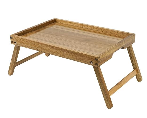 VaeFae Acacia Bed Table Tray, Wooden Breakfast Tray with Folding Legs, Bed Tray for Eating and Laptop, Eating Trays for Bedroom - Image 1
