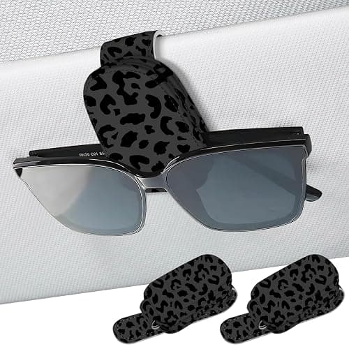UntilPlan 2 Pack Sunglass Holder for Car Visor, Universal Magnetic Car Sunglass Holder for Different Size Eyeglasses, Car Visor Accessories (Leopard-Black) - Image 1