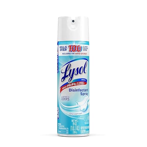 Lysol Disinfectant Spray, Household Essential Cleaning Supplies, Multi-Purpose Room Spray, Antibacterial Sanitizer Spray, Upholstery Deodorizer, Home and Bathroom, Crisp Linen,19 Fl Oz - Image 1